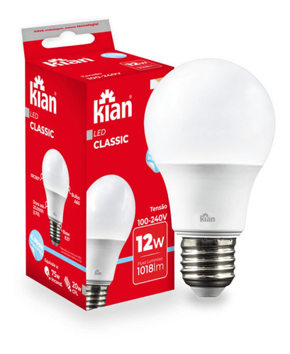 Kit 30 Lampada Bulbo Soquete E27 12w Branco Frio 6500k Casa