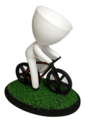 Matera Decorativa Persona Con Bicicleta Y Suculenta