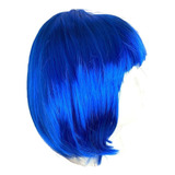 Peruca Sintética Curta Lisa Com Franja Azul 25cm Fantasia