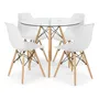 Juego Comedor Eames Mesa Vidrio 1,0 Mt + 4 Sillas Eames Blanco Liso