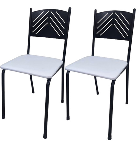 Kit 2 Cadeiras Preta Cozinha Jantar Metal Tubular Assento Branco