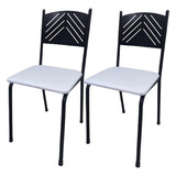 Kit 2 Cadeiras Preta Cozinha Jantar Metal Tubular Assento Branco