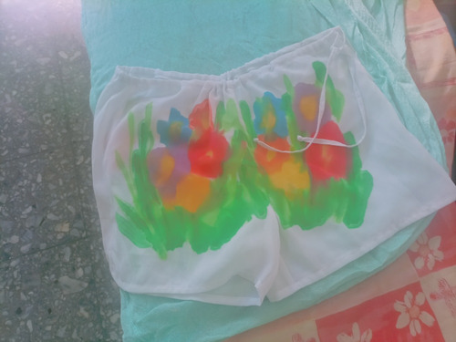 Shorts De Gasa. Tipo Pijama. Nuevo. Brasileño.pintado. Blanc