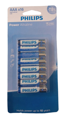 Pilha Philips Aaa Lr03p16b/59 Power Alkaline Cartela C16 Uni