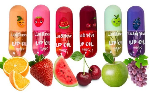 Lip Oil Magic Lua & Neve Brilho Labial Kit 06 Aromas Frutas Acabamento Brilhante Cor Sortida