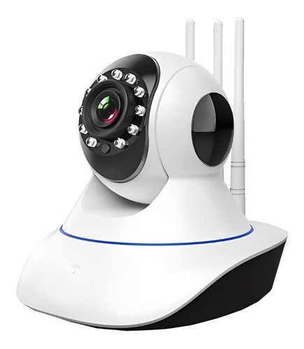 Câmera Segurança Ip 3 Antenas Wifi 360º Para Casa Celular Cor Branco