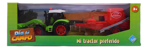 Tractor De Granja Con Pala De Campo + Trailer El Duende Azul Color Verde