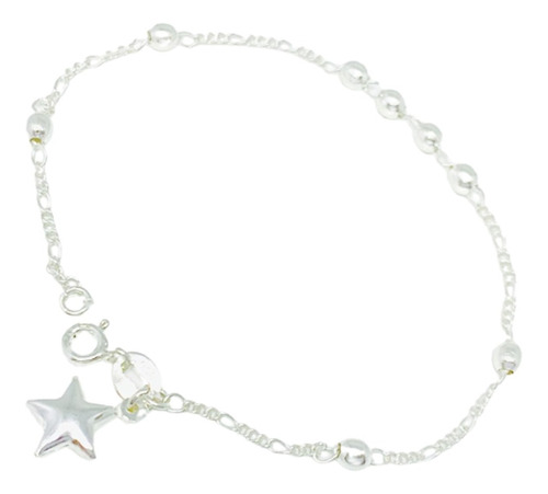 Pulsera Con Bolitas 5mm Y Dije Estrella Inflada Plata Ps 099