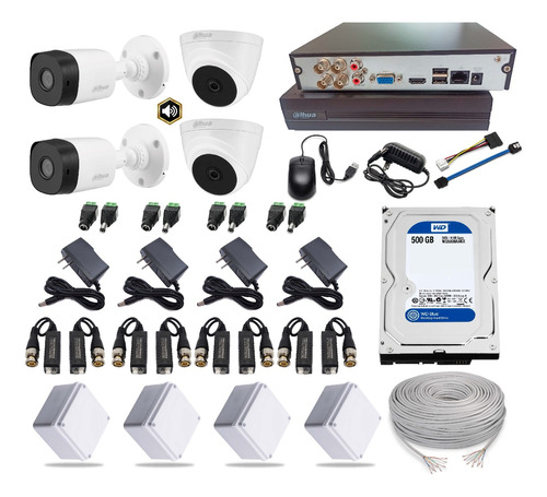 Kit Seguridad Cctv 4 Ch Dahua 1080p + 4 Cámaras Audio + 500g