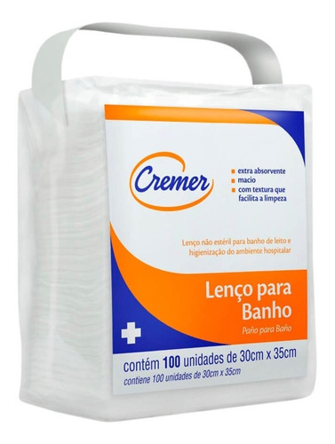 Lenço Para Banho E Higienização 30cm X 35cm Com 100 Cremer