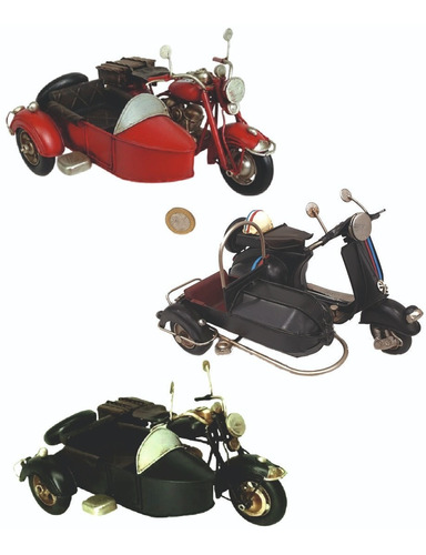 Moto Antigua Sidecar Metal Replica Escala 19*15.5*11cm
