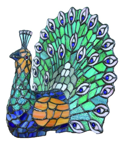 Tokira Tiffany Lámpara De Mesa Pavo Real Azul-verde, Lámpara