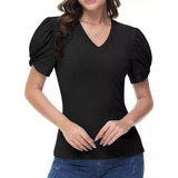 Blusa Casual Moda Manga Abullonada Elegante Dama Cuello V