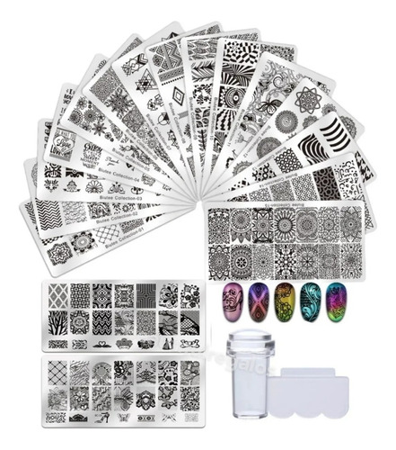 Kit De Placa Metal Para Stamping Sello Decoración Nail Art
