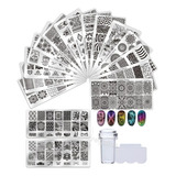 Kit De Placa Metal Para Stamping Sello Decoración Nail Art