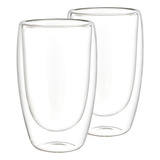 Set 2 Vasos Doble Pared Termico Multiusos Vidrio 450ml Color Transparente