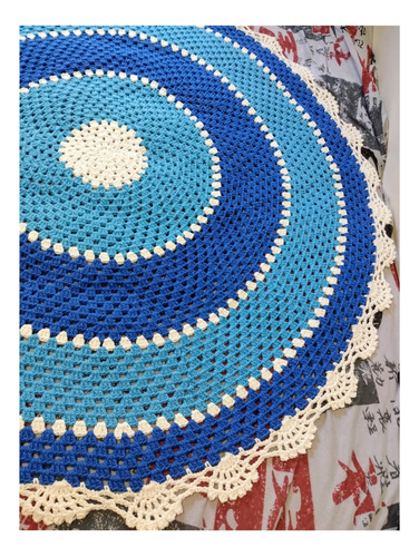 Tapete De Crochê Artesanal 1metro E 23cm Tons De Azul
