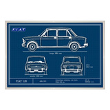 Cuadro Poster Blueprint Impreso 3d Autos Argentinos Fiat 128