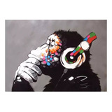 Poster Quadro Em Mdf Banksy Chipanzé Macaco Dj