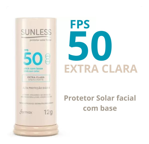Protetor Solar E Base Facial Fps50 Bastão Stick Cor Sunless
