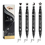 Delineadores - Black Liquid Eyeliner & Stamp Set - 4 Pcs Win