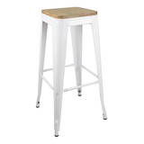 Silla Taburete Piso Tolix Metal Asiento Madera Lf5-03w Blanc