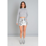 Falda Short Asimétrico De Efecto Piel Metalizada High Street