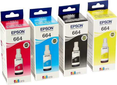 Set 4 Tintas 664 Epson Original L210 L220 L395 Y Otros