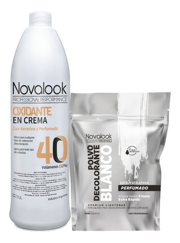 Agua Oxidante 40 Vol Y Polvo Decolorante Blanco X2 Novalook