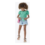 Conjunto Infantil Menina Blusa Cropeed Verde Bermuda Jeans