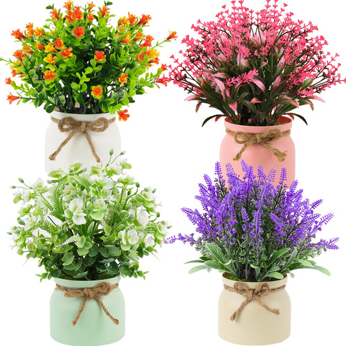 Plantas Artificiales Flor Bonsai En Macetas Decoración 4pcs