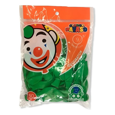 Globo Latex Decorator Redondo N° 9 Payaso C\u002F100 Piezas Color Verde Lima | Meses sin interés
