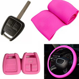 Cubre Volante + Funda Llave Silicona Chevrolet Celta - Rosa