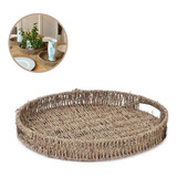 Cesta Bandeja De Palha Com Alça Grande Decoração Boho 38cm