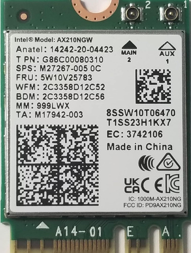 Tarjeta Inalámbrica Wifi 6e Intel Ax210 Ngw Bluetooth 5.2