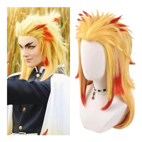 Demon Slayer Rengoku Kyoujurou Cosplay Peluca Corto Pelo A