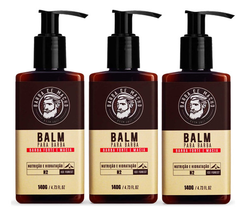 Kit 3 Balm Barba De Macho 100g Cada E Pente De Madeira Curvo