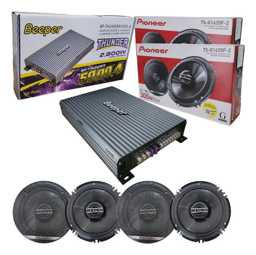 Amplificador Beeper 2800w 4 Canales + 4 Bocinas Pioneer 6.5