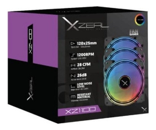 Ventilador Xzeal Xz1100 Rgb Led 120mm 1200rpm 3 Piezas