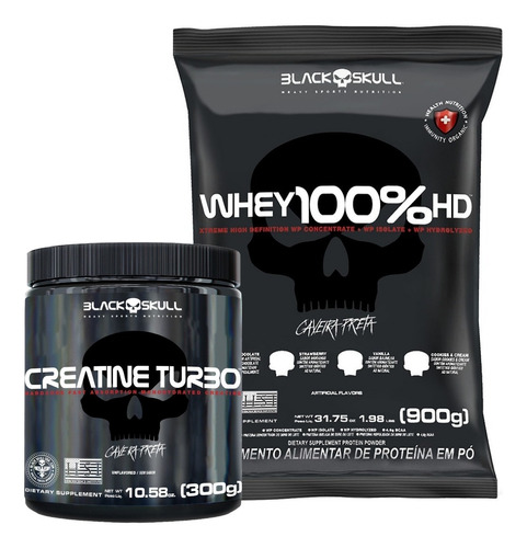 Whey 100% Hd 900g + Creatina Turbo 300g Black Skull