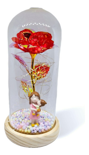 Rosa Eterna De Cristal +luz Led + Caja De Regalo + Figuras