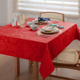 Toalha Mesa Quadrada Vermelha 8 Lugares Jacquard Para Natal