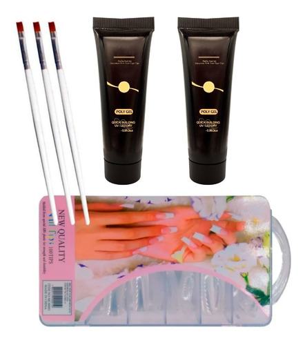 Kit 2 Poly Gel 30g - Poli Gel Polygel + Pincel + Moldes F1