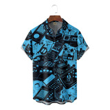 Camisa Hawaiana Unisex Azul Gamepad, Camisa De Playa For Ve