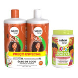 Kit Creme + Shampoo+condicionador Sos Cachos Coco Salon Line