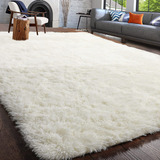 Alfombra Peluda De Color Blanco Crema Para Habitación