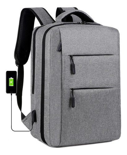 Mochila Phull Porta Notebook Travel Urbana Con Puerto Usb Correa Para El Carry-on, Super Comoda - Color Gris