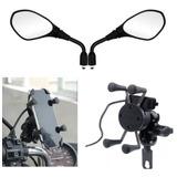 Kit Retrovisor Bmw + Suporte Para Celular Moto Com Carregado