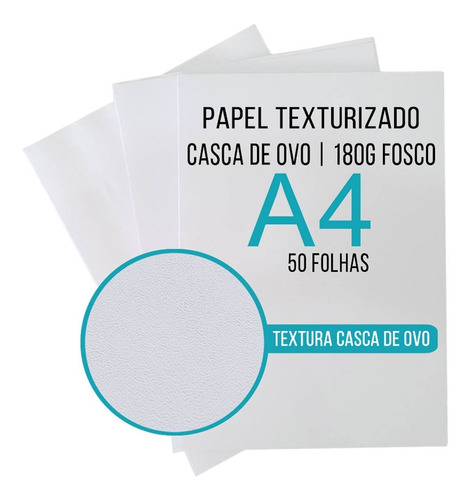 Papel Casca De Ovo A4 180g Fosco Texturizado Com 50 Folhas