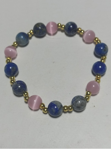 Pulsera De Piedras Naturales Lápiz Lazuli Y Ojo De Gato 